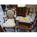 ASSORTED FURNITURE including vintage mahogany bureau, sundry chairs, foot stools ETC