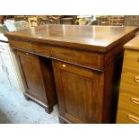 ANTIQUE INLAID MAHOGANY & CROSS-BANDED CLERKING DESK with flanking enclosed drawers and shelves,