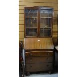TWO VINTAGE WOODEN OFFICE-STYLE DESKS together with a vintage bureau bookcase (3)