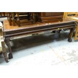 GOOD REPRODUCTION MAHOGANY LONG-JOHN COFFEE TABLE on cabriole, ball and claw, corner supports,