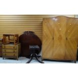 ASSORTED FURNITURE including triple wardrobe, nest of tables, three drawer chest ETC (being sold