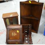 TWO SMALL CARVED WOODEN SHELVES & JEWELLERY CASE