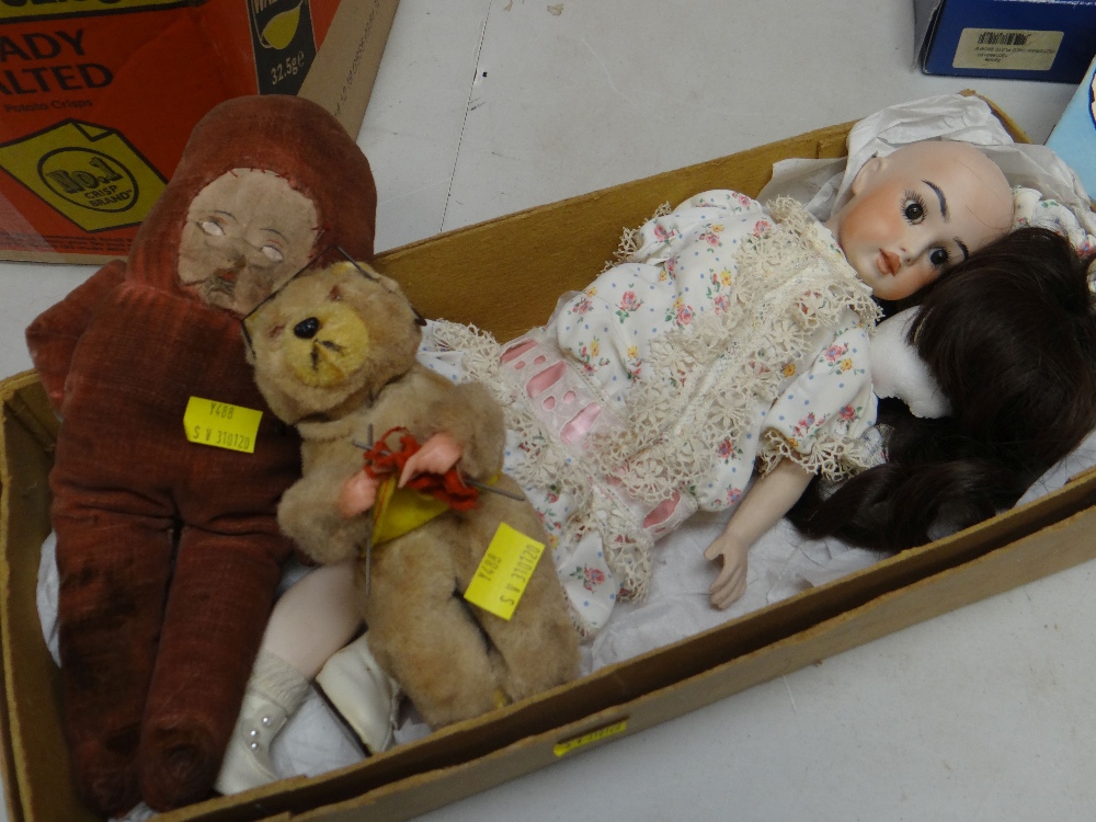 SOFT TOYS & DOLL comprising small vintage ceramic head doll, intriguing spaceman soft-toy and