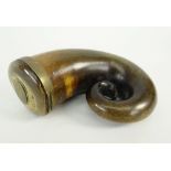 19TH CENTURY RAMS HORN SNUFF MULL having engraved initials to lid, probably Scottish