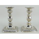 PAIR OF LATE VICTORIAN SILVER (LOADED) SHELL DESIGN CANDLESTICKS with London 1899 makers mark WCJL