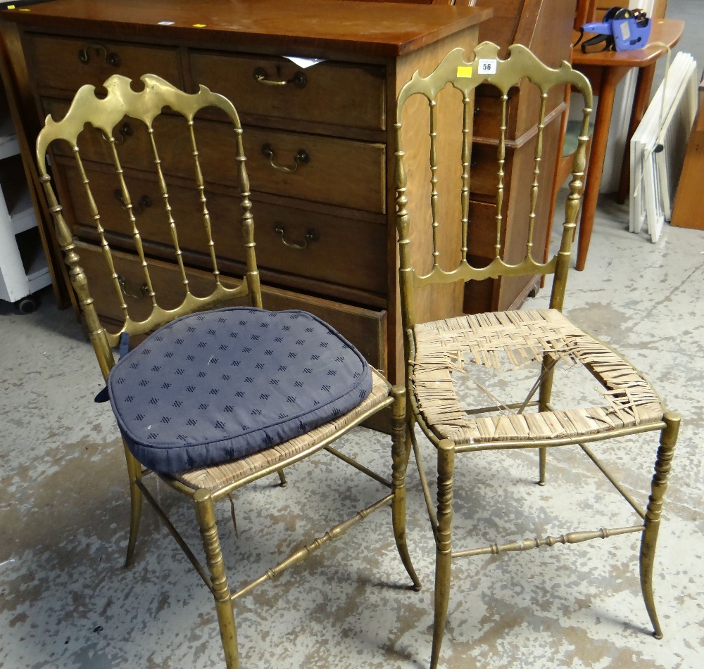 PAIR OF VINTAGE ITALIAN METAL SPINDLE-BACK CHAIRS with distressed rush seats for re-working