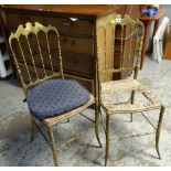 PAIR OF VINTAGE ITALIAN METAL SPINDLE-BACK CHAIRS with distressed rush seats for re-working