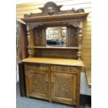 CONTINENTAL CARVED OAK MIRROR BACK SIDEBOARD, Renaissance revival style, 217 x 145 x 60cms