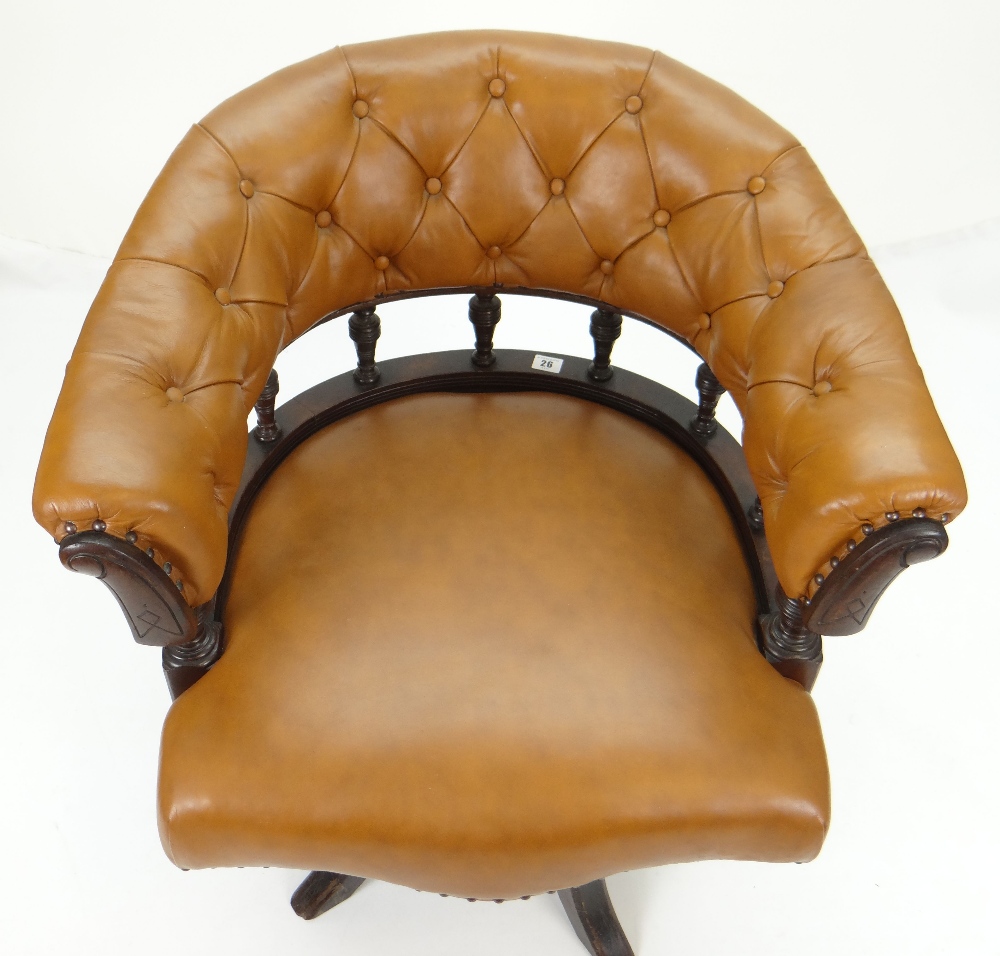 VINTAGE BUTTONED LEATHER HOOP-BACK OFFICE SWIVEL CHAIR - Image 2 of 3