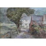 ARTHUR MILES watercolour and pencil - farmstead, entitled verso 'Caer Wiga Isaf, Vale of Glamorgan',