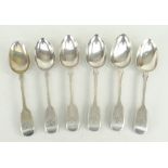 SET OF SIX EARLY VICTORIAN SILVER DESSERT SPOONS, London 1843, fiddle pattern, overall 10.5 troy