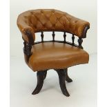 VINTAGE BUTTONED LEATHER HOOP-BACK OFFICE SWIVEL CHAIR