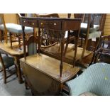 VINTAGE CARVED BARLEY-TWIST DROP-LEAF TABLE, together with a two drawer mahogany side table