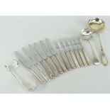 ASSORTED SILVER FLATWARE to including set of six modern fruit knives and forks, Victorian sugar nips