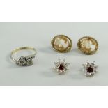 9CT GOLD & SILVER ILLUSION SET DIAMOND CHIP RING together with pair of dress earrings and pair of