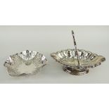 SILVER PIERCED BONBON DISH together with silver pierced pedestal swing handled basket, various