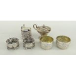 ASSORTED SILVER TABLEWARE to include a George V circular mustard pot, a late Victorian silver