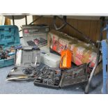 CASED POWER & BENCH TOOLS, a quantity with a boxed petrol brushcutter and a folding workbench, E/T