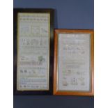 SAMPLERS - an Early 19th Century undated pictorial sampler, 55 x 22cms and another undated