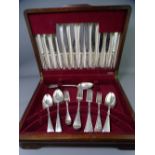 MIXED SILVER FLATWARE, 41 pieces in a vintage oak case to include a table serving spoon, sixteen