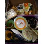 ENGLISH POTTERY, COTTAGE TEAWARE ETC, a box and a crate