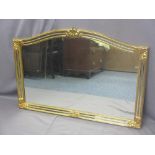 REPRODUCTION GILT FRAMED OVERMANTEL MIRROR, 89cms H, 127cms W