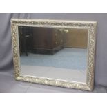 FANCY FRAMED REPRODUCTION OVERMANTEL MIRROR with bevelled edge, 95cms H, 119.5cms W