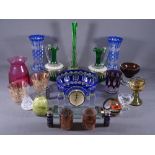 VINTAGE & ANTIQUE GLASSWARE, a collection including blue facet cut, Cranberry, green glass decanters