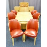 STUNNING ART DECO DINING SUITE, PROBABLY EPSTEIN - 6 cloud back dining chairs with red leatherette