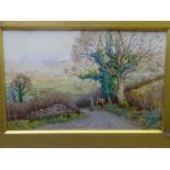 AGNES V INNES (RCA) watercolour - Conwy Valley landscape with farmer and horse on a track, signed,