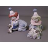 LLADRO - boy clown with puppy and girl clown with puppy