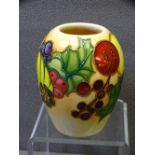 MOORCROFT CHRISTMAS BOUNTY 9.5cms H VASE, designed by Kelly Goodwin, impressed and painted factory