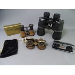 BINOCULARS & OPERA GLASSES, four sets including an interesting brass pop-up type set