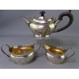 SILVER THREE PIECE BACHELOR TEA SERVICE, Chester 1911/12, Makers George Nathan & Ridley Hayes, the
