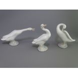 LLADRO - three ornamental geese in various poses