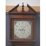 CIRCA 1830 OAK LONGCASE CLOCK by James Condliff Liverpool, 13in square dial with painted bird