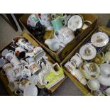 COMMEMORATIVE MUGS, two boxes and a box of mixed pottery and china jugs and teapots ETC