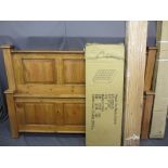 VINTAGE STYLE PINE 5' BED FRAME and a boxed pigeon hole media cabinet, 105cms H, 153cms W the
