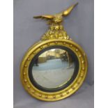 REGENCY STYLE CONVEX WALL MIRROR, circular format with bobble detail and eagle surmount, 95cms