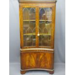 GOOD REPRODUCTION MAHOGANY CONCAVE CORNER DISPLAY CABINET, 188cms H, 92cms W