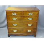 GEORGIAN MAHOGANY CHEST of two short over three long drawers having original blue lining paper and