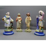 ROBINSON & LEADBEATER PAINTED PARIAN FIGURINES OF MUSICIANS, a pair, 34cms H and a colourful
