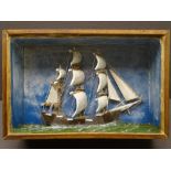 NAIVE CASED SHIP DIORAMA, 30cms H, 45.5cms W, 15.5cms D