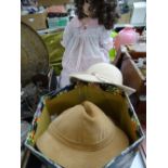 CIRCA 1990 PORCELAIN DOLL produced by Jane Zidjunas, on a stand, and a Marshall & Snelgrove hat