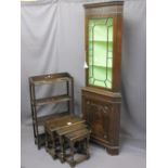 VINTAGE & REPRODUCTION OAK FURNITURE, three pieces to include a quality glass top corner display