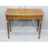 REGENCY STYLE MAHOGANY D-END HALL TABLE on turned supports, 71cms H, 91cms W, 43.5cms D