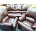 SHERBOURNE LEATHER THREE PIECE RECLINING SUITE - dark Maroon