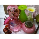 CRANBERRY GLASSWARE, milk glass and other