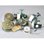 FISHING REELS - antique brass, one marked 'W G Cummings, Bishop Auckland' and a parcel of others