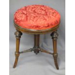 VICTORIAN INLAID MAHOGANY UPHOLSTERED TOP FOOT STOOL on turned and splayed supports with